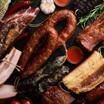 Meat,Banner.,Set,Of,Smoked,Meat,,Sausages,,Salami,And,Dried
